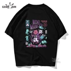 Модная футболка с забавным принтом для мужчин, футболка в японском стиле, унисекс, хлопковая черная футболка с коротким рукавом, футболки для мужчин и женщин, топы