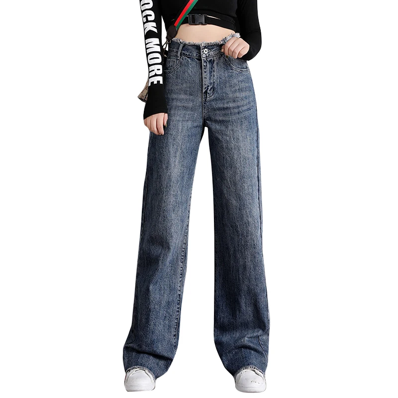 Модные женские джинсы в стиле High Street синие с высокой талией свободные широкие