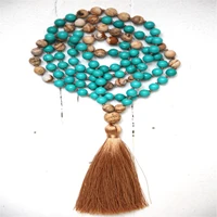 8mm picture jasper turquoise 108 beads tassel mala necklace wristband classic spiritua lucky chakra retro prayer
