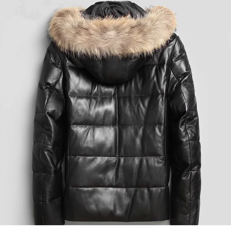 PUDI MT820 мужские новые модные куртки из овечьей кожи пуховые куртки с воротником из меха енота Осень Зима Повседневная Верхняя одежда