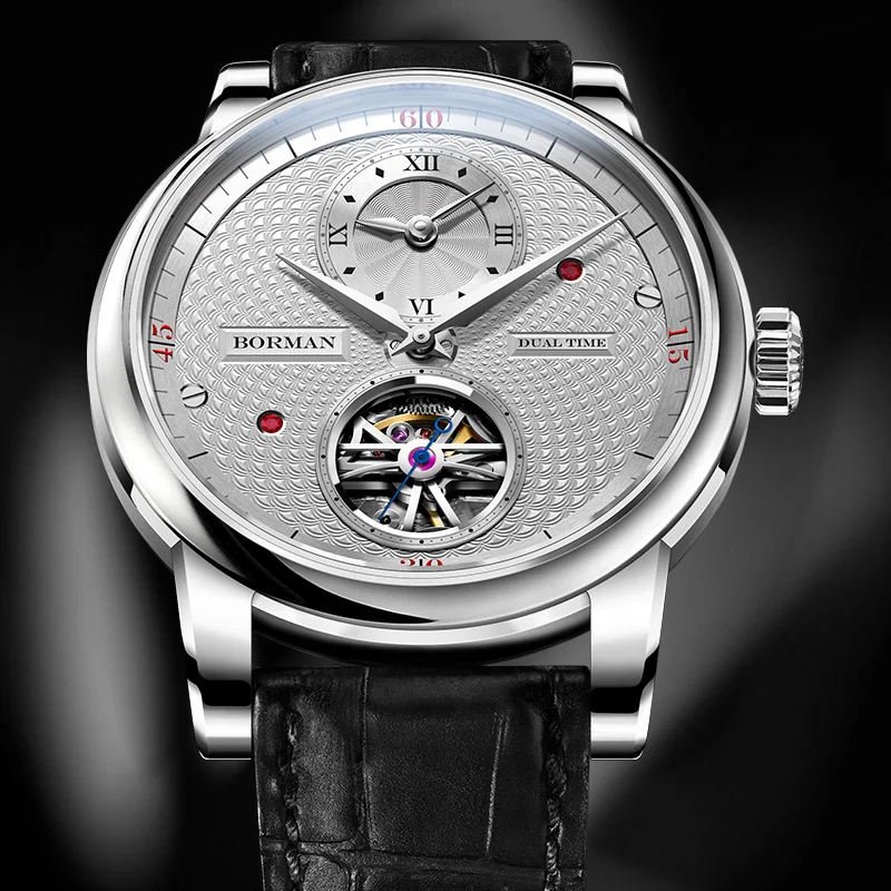 

Switzerland Luxury Brand BORMAN Automatic Mechanical Men's Watches 50M Waterproof Skeleton Sapphire Dual Time Zone Clocks BM3135
