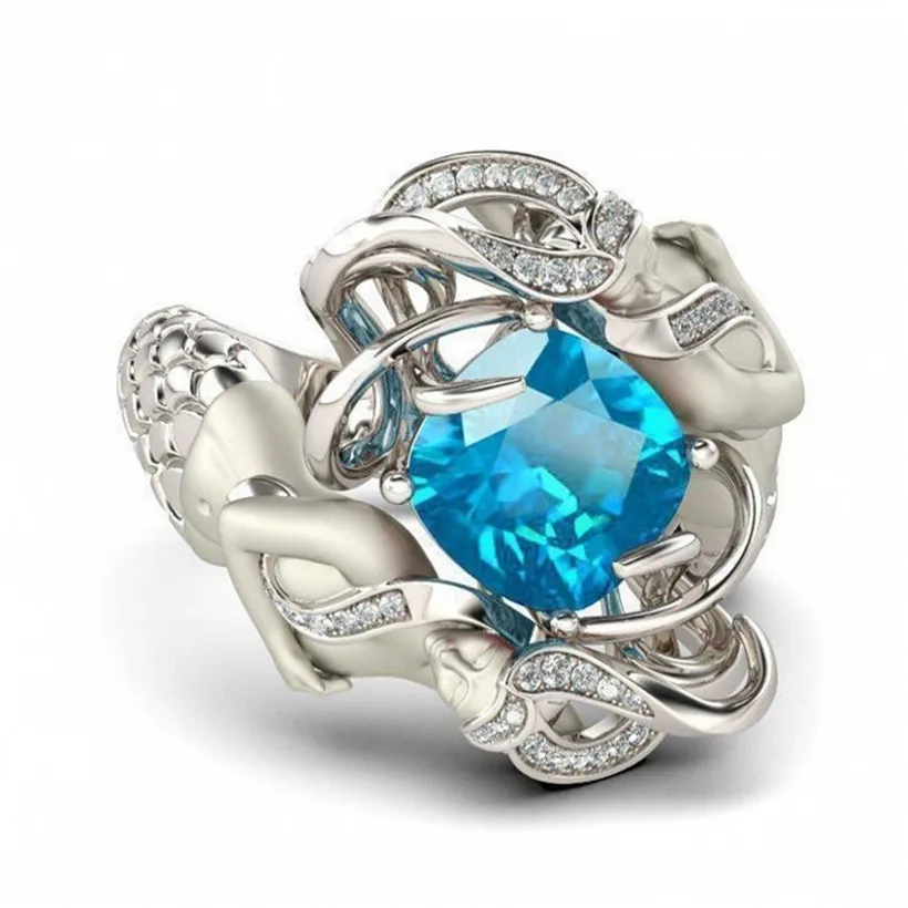 Promotion!!! Wedding Ring Jewelry Mermaid Sky Blue Birthstone 925 Sterling Silver for Women Size 5-10 Drop shipping | Украшения и
