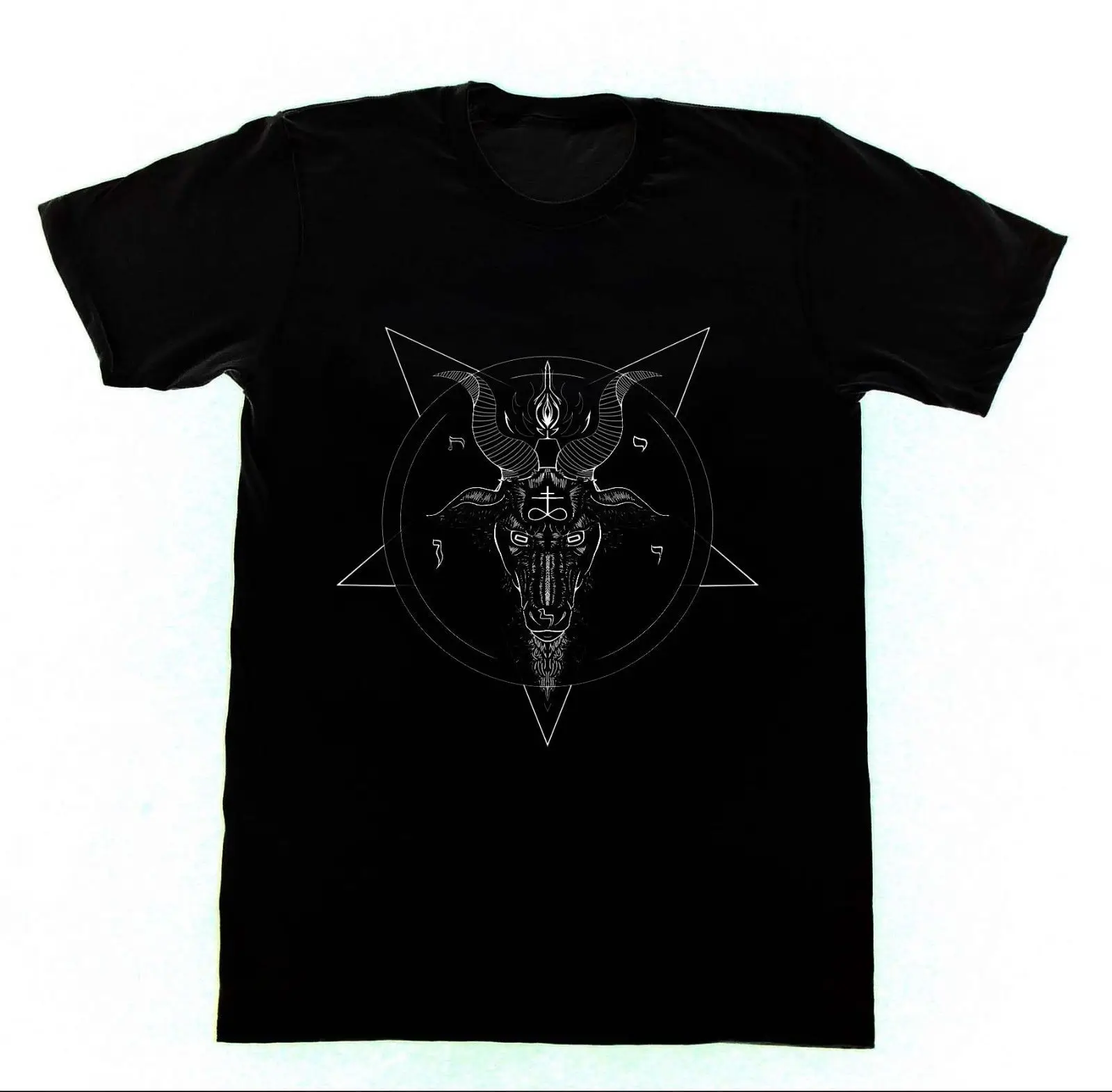 

Witchcraft Temple Church Baphomet Satan Goat Head Pentagram T-Shirt. Summer Cotton O-Neck Short Sleeve Men's T Shirt Size S-3XL