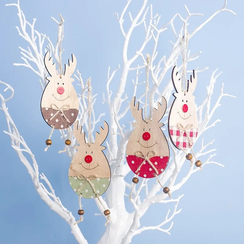 2020 Новогодняя Милая мультяшная улыбка лося деревянный Рождественский орнамент