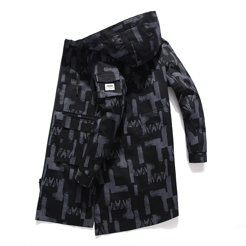 Осенний оверсайз длинный Тренч мужской черный хип-хоп военный свободный пиджак