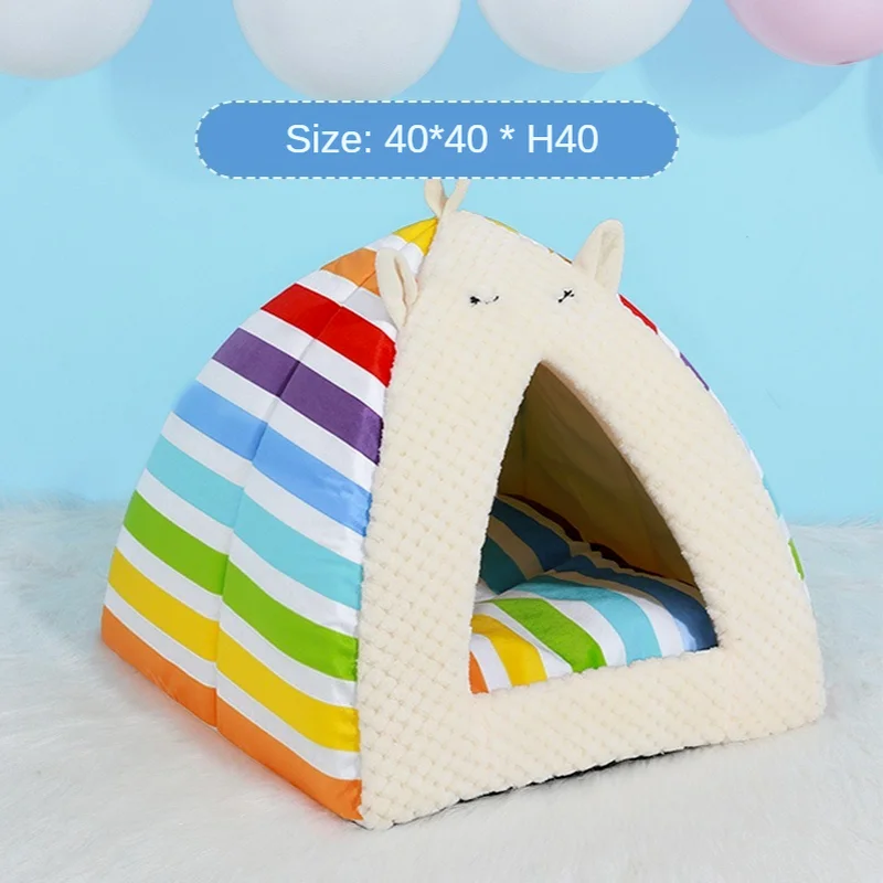 2021 New Rainbow Series Pet Nest Cushion Yurt with Hanging Ball Sofa Cat Winter Kennel Accessories | Дом и сад