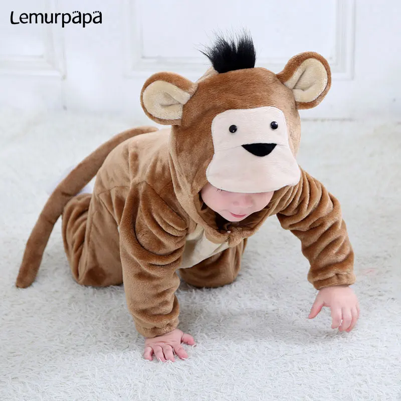 Детский комбинезон кигуруми в виде обезьяны коричневая мягкая зимняя одежда для