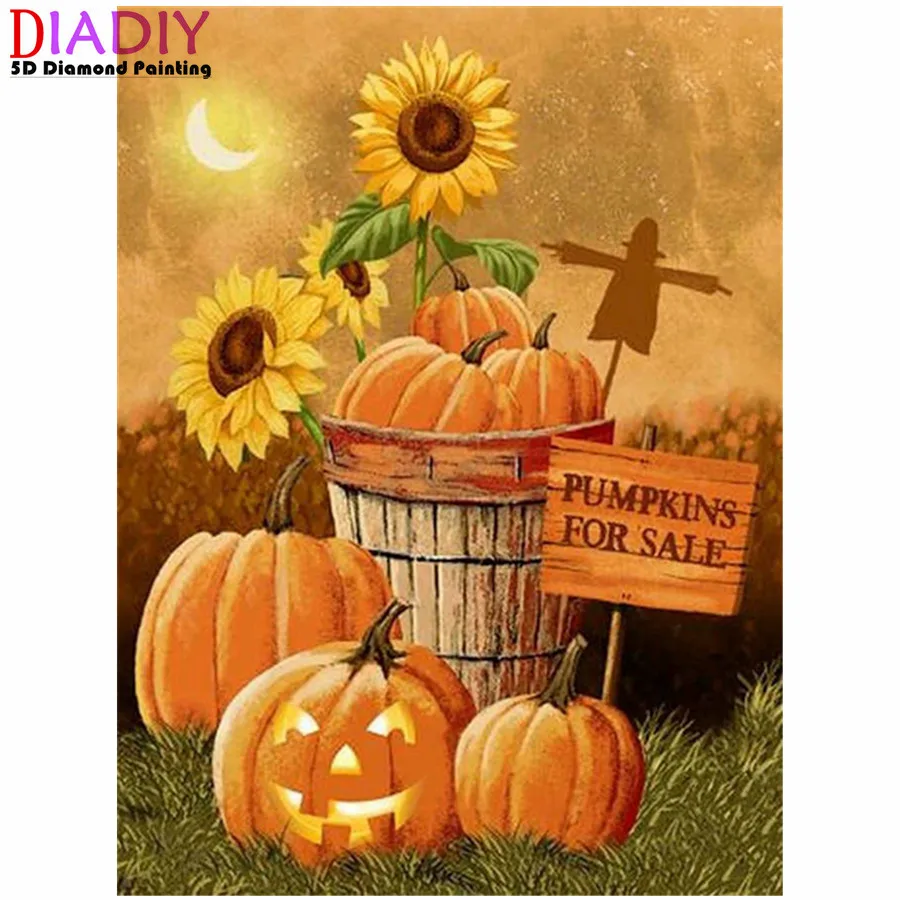 Full Square Diamond Painting Pumpkin 5D DIY Craft Kit Diamond Embroidery Cartoon Cross Stitch Halloween Decoration