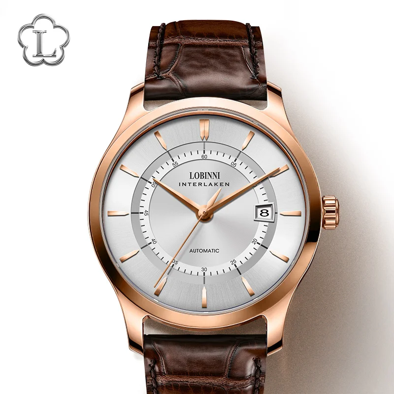 Часы LOBINNI механические водонепроницаемые мужские наручные часы с кожаным