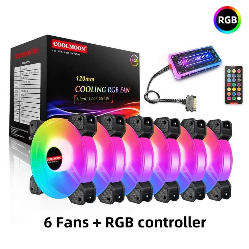 

Coolmoon Computer Chassis PC Fan Adjust RGB Cooling Fan Silent Control Computer Cooler Cooling RGB Case Fans 120mm T21B