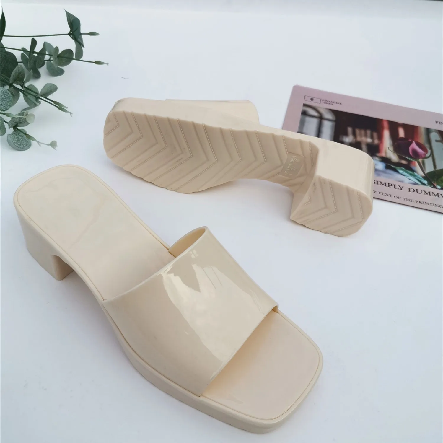 

Termainoov Women Slippers Square Toe Platform Chunky Heel Candy Colour Big Size Beach Shoe Jelly Shoes New Women Sandanls