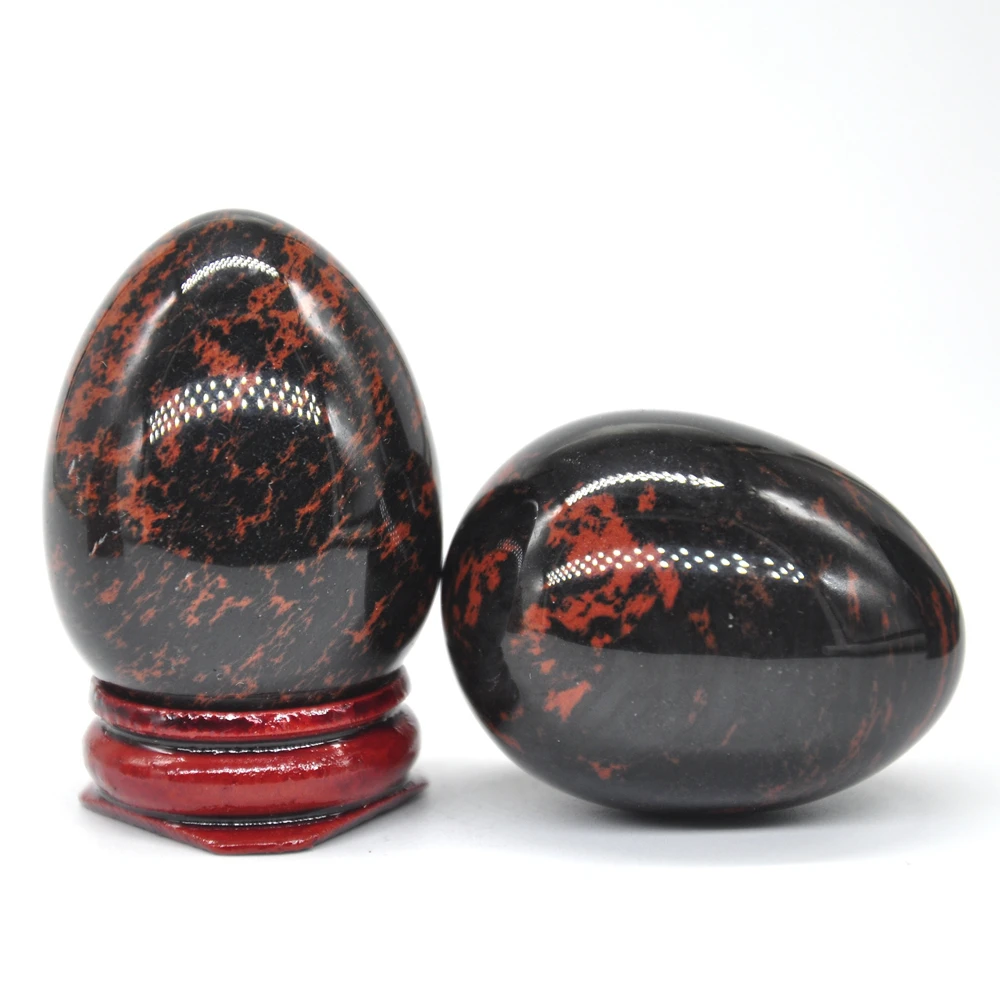 34X45มม.สีแดงมะฮอกกานี Obsidian ไข่รูปหินคริสตัลธรรมชาตินวด Minerale Gemstone Spiritual ตกแต่งคอลเลกชัน