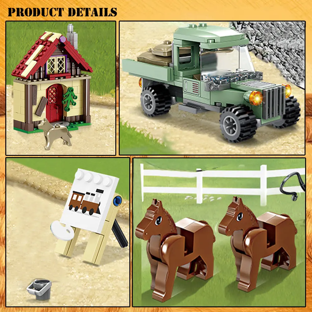 

BZDA Electric Train Farm Steam Train Building Blocks City Train Track Horse Model Bricks Birthday Gift For KidsToy boy