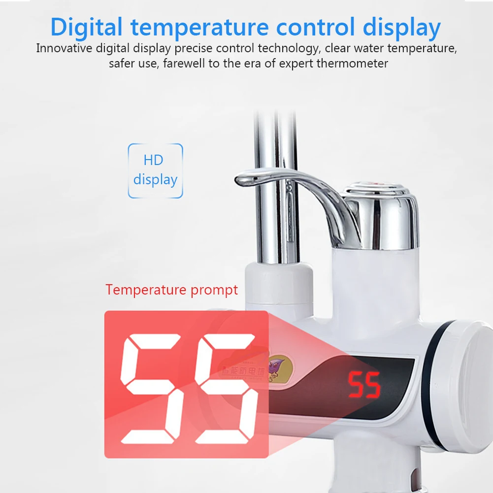 

EU plug 220V 3000W Instant 360 Rotatable Electric Faucet Tap Hot Water Cold Heater Stainless Steel Under Inflow LED Display