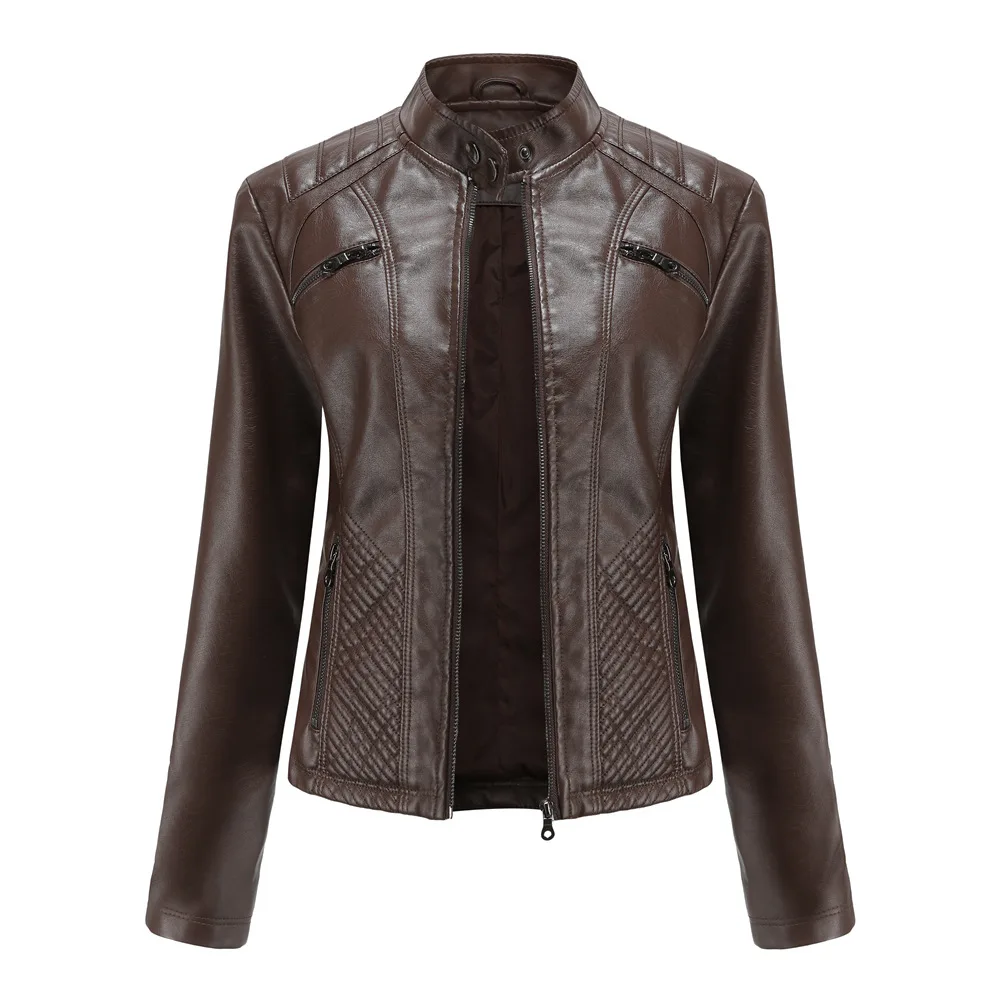 Loose Fit Big Size Asymmetrical Pu Leather Jacket New Lapel Long Sleeve Women Coat Fashion Spring Autumn 2021 enlarge