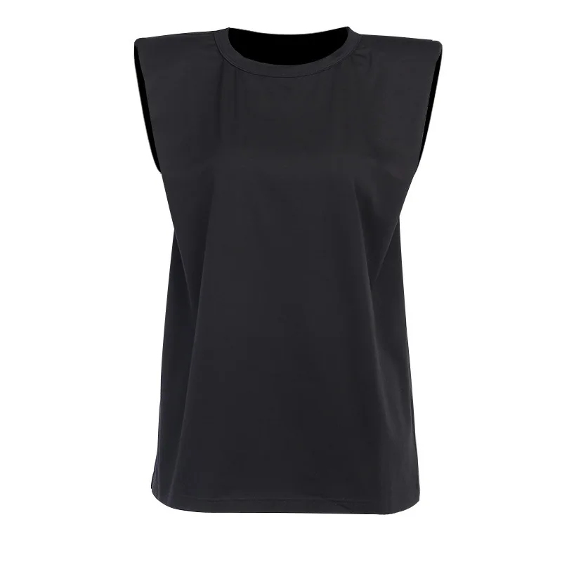 

Sleeveless Shoulder Pads Loose Slim T-shirt Vest Women Women's Summer New Ladies Base Top