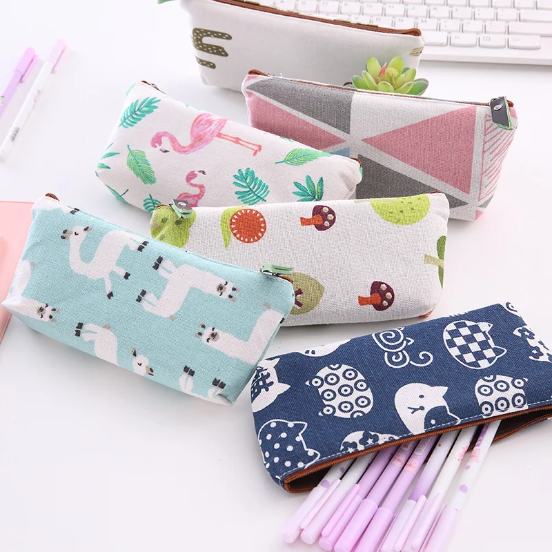 

Cute Stationery Pencil Case Kawaii School Pen Case Box Pencil Storage Bag Canvas Pouch School Supplies Organizer Simple Grid Dot
