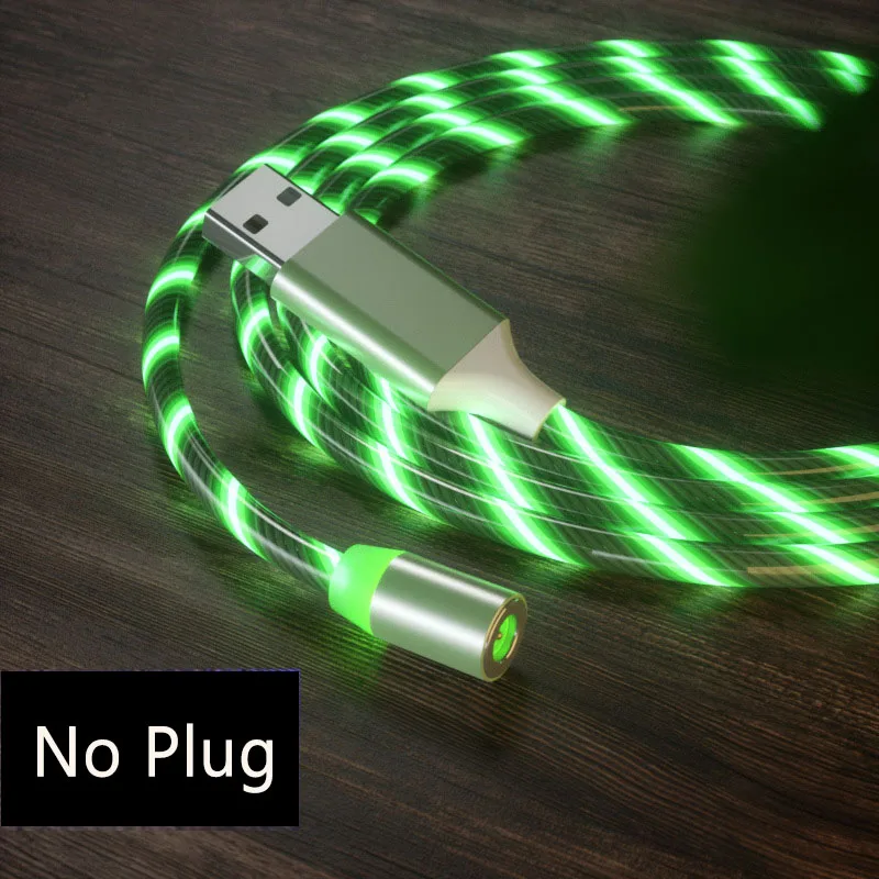 green cable no plug Магнитный Micro USB кабель тип-c 8-контактный кабель поток освещение светодиодный кабель для зарядки для iPhone XR X 7 8 Xiaomi huawei samsung Honor - Цвет: green cable no plug