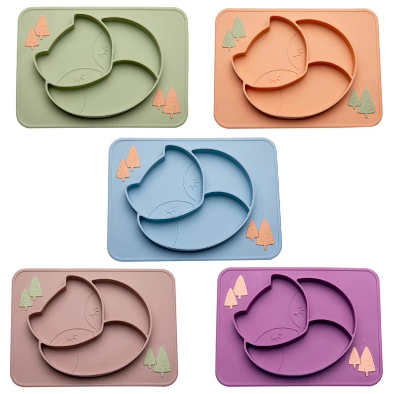 Детская силиконовая тарелка для кормления младенцев с изображением лисы