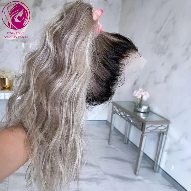 

Ombre Grey Highlights Blonde HD Lace Frontal Wig 13x4/13x6 Women Human Hair Wigs Natural WAve Remy Hair Transparent 150% 180%