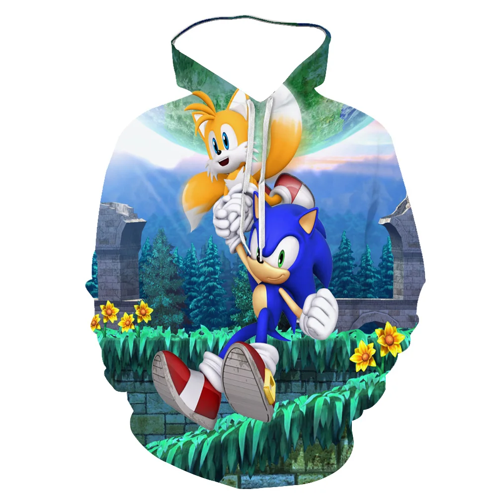 

3D Cartoon Blue Hedgehog Sonic Spring And Autumn New Men's Printed Hoodie Cute Hip-Hop Comfortable Pullover Can Be Customized