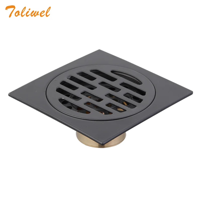 Black Bathroom Square Shower Drain Stainless Steel Floor Drainer Trap Waste Grate Round Cover Hair Strainer images - 6