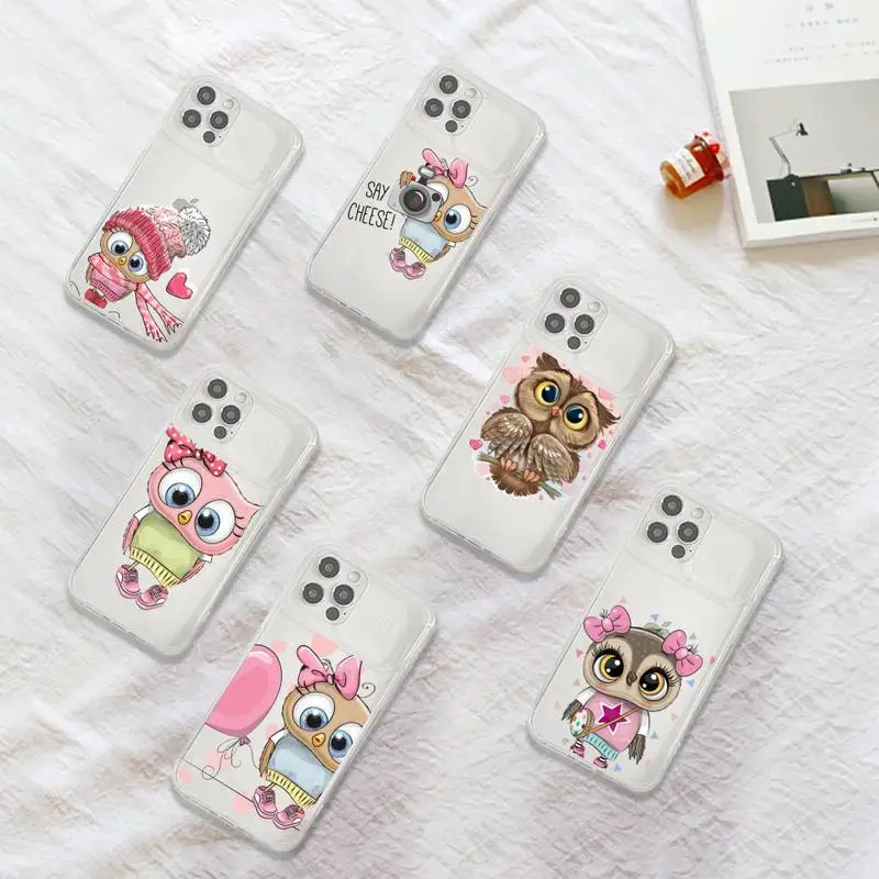 

Owl Cute cartoon animal Phone Case Transparent for iPhone 7 8 11 12 se 2020 mini pro X XS XR MAX Plus