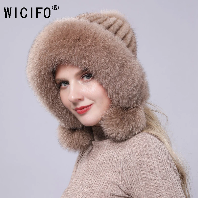 Новая меховая норковая Европейская Женская вязаная шапка зимняя теплая