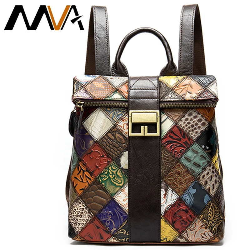 MVA натуральная кожа рюкзак женский кожаный школьные сумки в винтажном стиле для