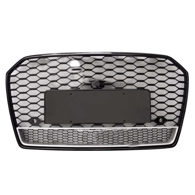 

Black Hex Mesh Front Grille For Audi A6 C7 Facelift RS6 2016 2017 2018 Honeycomb Style Car Hood Grills with Chrome Emblem