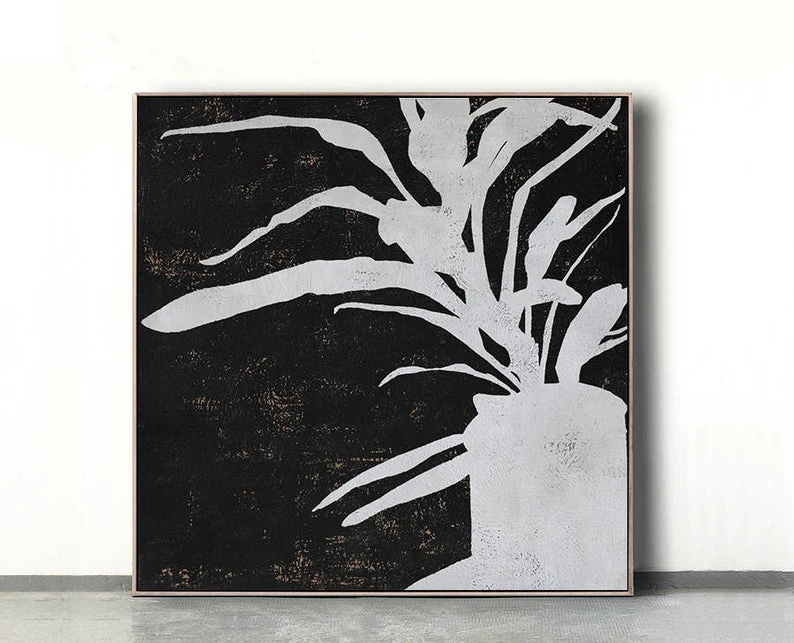 

Acrylic Painting Abstract Canvas Art Contemporary Art Textured Painting Canvas Wall Art Black White Flower Modern Art Home Decor