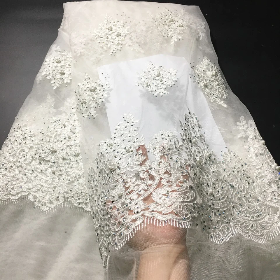 Off White бисерные кружевные ткани африканская кружевная ткань высокое качество кружева с камнями, французские нигерийские кружевные ткани для свадьбы
