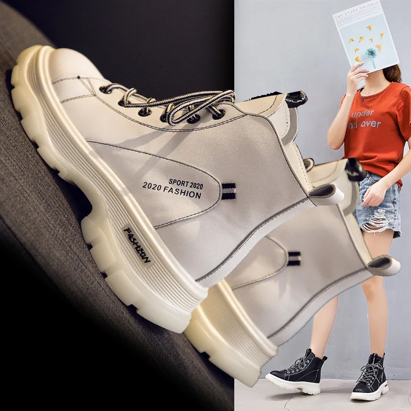 Белые ботильоны Ботинки martin на платформе Новинка 2019 года сезон осень-зима