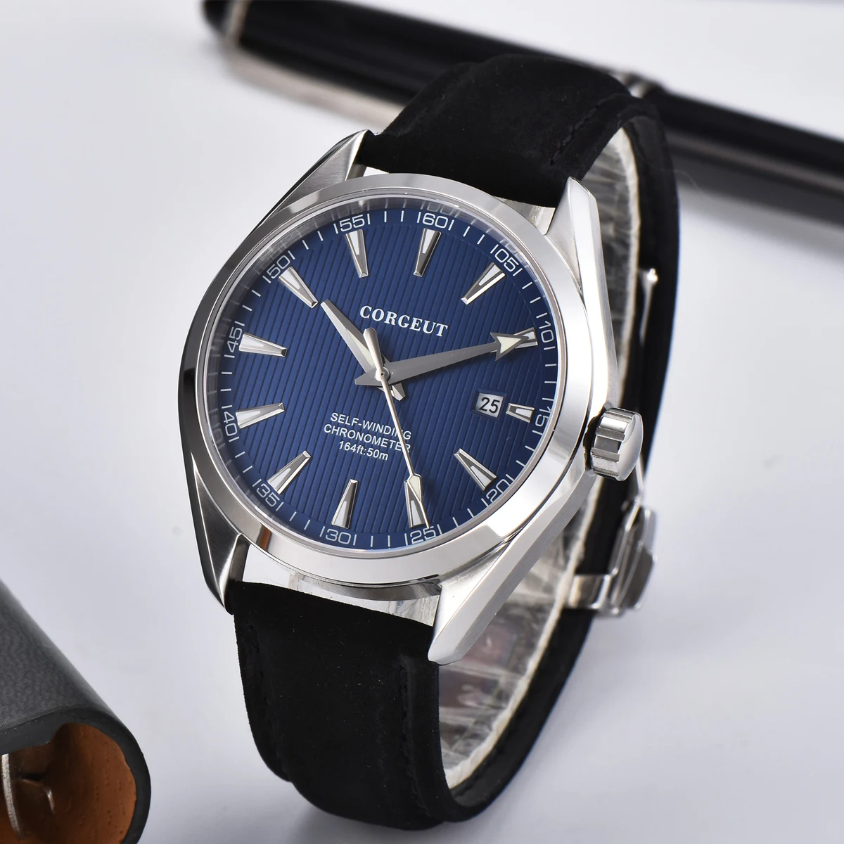 Точный бренд CORGEUT 41 мм Зеленый ночник Мужские автоматические механические