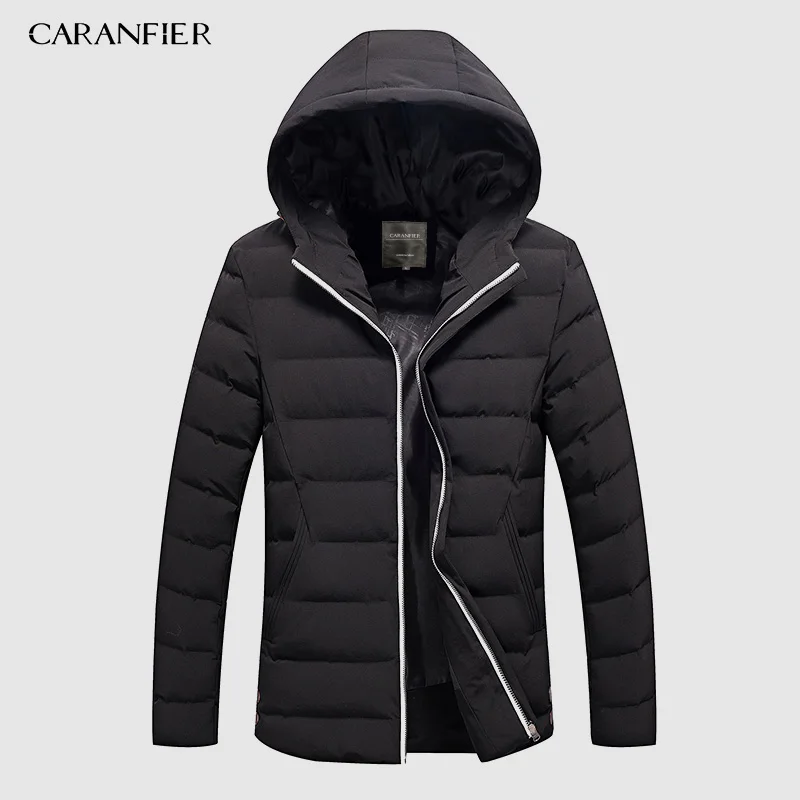 Black CARANFIER/Новинка года, Зимняя Мужская парка, куртка с капюшоном, умная Повседневная хлопковая куртка, дышащая теплая мужская куртка на молнии, мужская пуховая парка - Цвет: Black