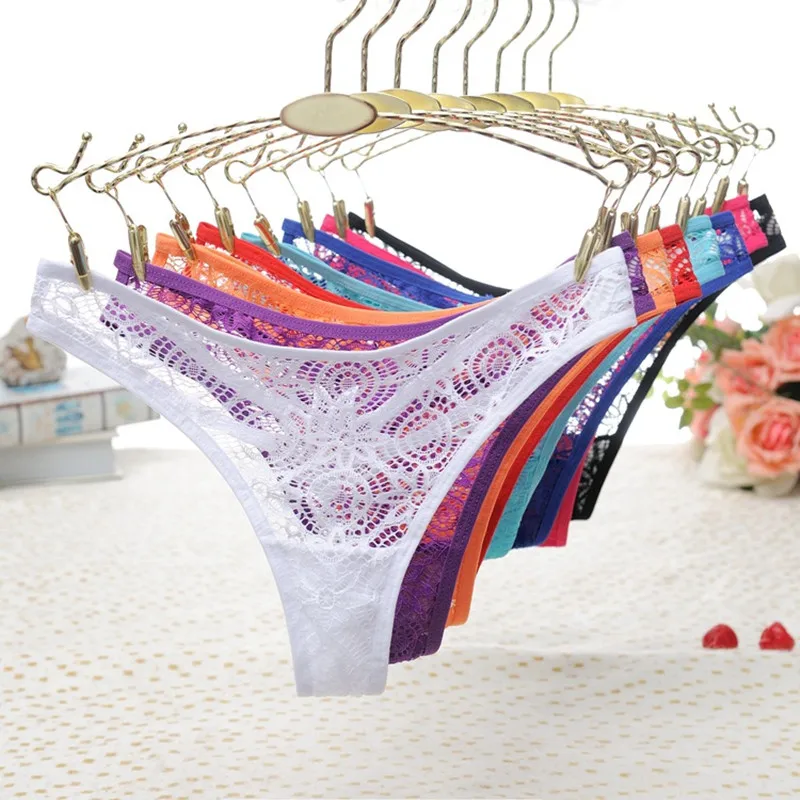 

Ladies Sexy Temptation Lace Embroidered Thong Low Waist Hip Perspective Panties