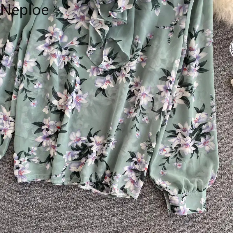 Neploe шифоновая кружевная рубашка со стоячим гофрированным принтом с бантом
