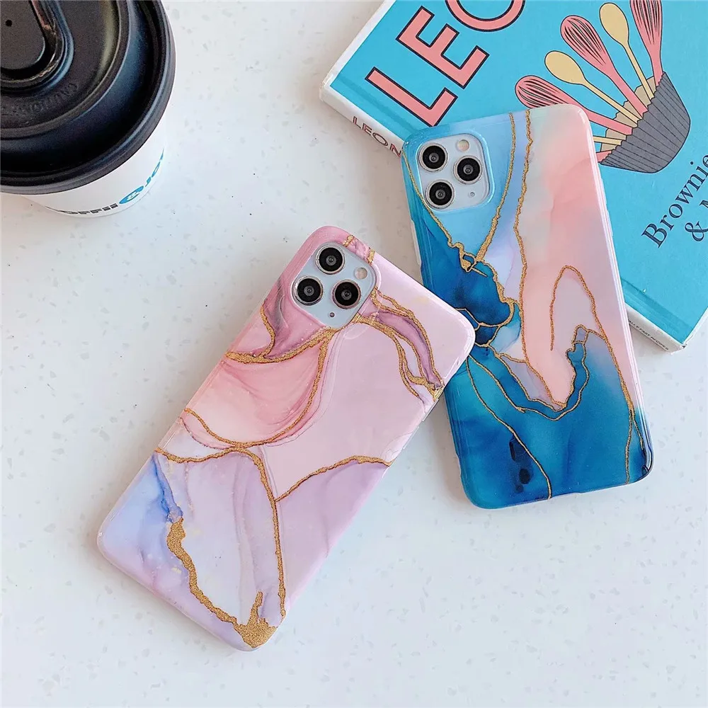 

Symphony Gradient Marble Case sFor iPhone 11 Pro 7 8 Plus X XR XS Max SE 2020 Case Luxury With Ring Soft Silicone Cover Capa