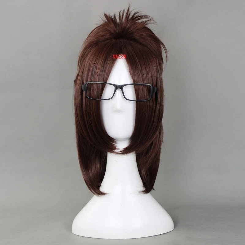 

Attack on Titan Hange Zoe 40cm Short Straight Cosplay Wigs for Women Female Fake Hair Anime Universal for Party Brown+ Wig Cap