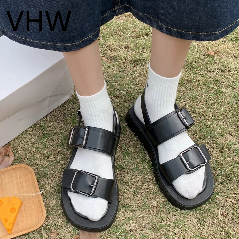 

Women Sandals 2021 Summer White Casual Platform Shoes Fashion Black Soft Chunky Sole Women Outdoor Sport Buckle Strap Sandals