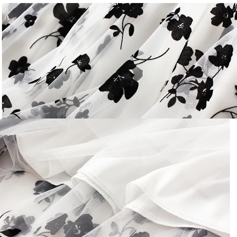 

Ladies Floral Printed Skirts Loose Oversized Stretch Women Spring Summer Elastic Korean High Waist Long Mesh Skirt Party Pleated