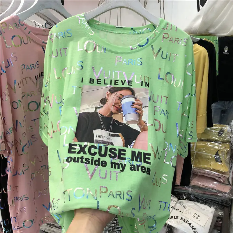 

European loose large T-shirt women's short sleeve 2020 summer new color letter beauty printed T-shirt top tide
