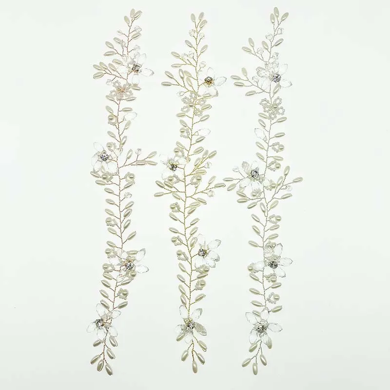 Повязка на голову SLBRIDAL с золотыми кристаллами стразами жемчугом цветами и