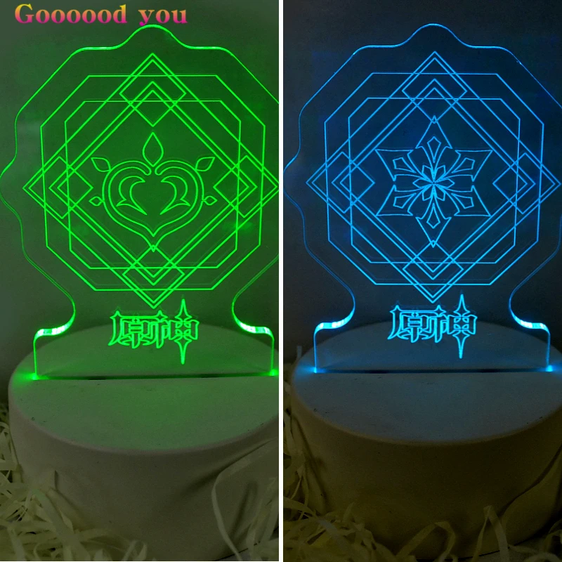 

Anime Keychain Genshin Impact Night Light Standing Plate The Eye Of God BedRoom Ornaments Seven Colors Lights For Friends Gifts