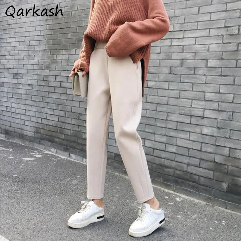 

Брюки женские прямые повседневные до щиколотки, уютные однотонные брюки в стиле ретро, универсальные штаны с завышенной талией, в минималис...