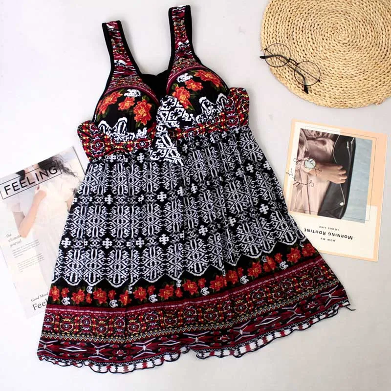 2019 цветочный Танкини с принтом купальники женское купальное платье плюс размер