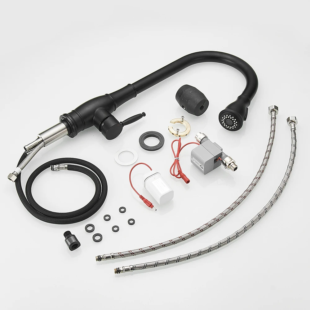 

Touch On Kitchen Faucets with Pull Down Sprayer, Single Handle Black Kitchen Sink Faucet with Pull Out Sprayer KH1061