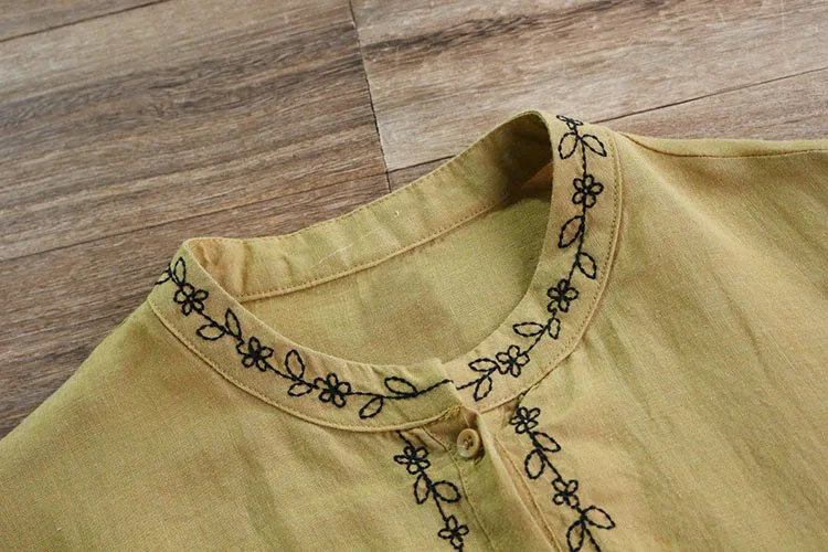 Женское платье из хлопка и льна с вышивкой весна осень 2020 СВОБОДНЫЙ Модный