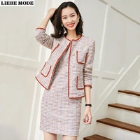 ladies business office suit woman tweed blazer and dress 2 piece set for women formal work wear jacket coat with dresses outfits