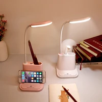usb rechargeable led table lamp with fan touch dimmable desk lamp eye protection reading light for kid with phone hoder pen hold
